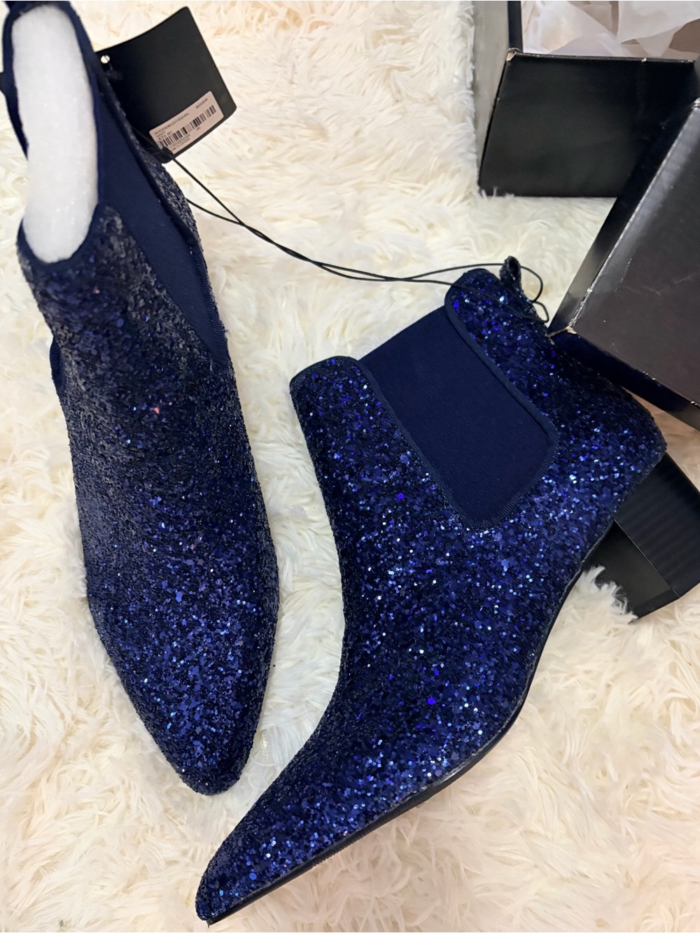 Forever 21 Navy Blue Glitter Chelsea Ankle Boots - Picture 8 of 8